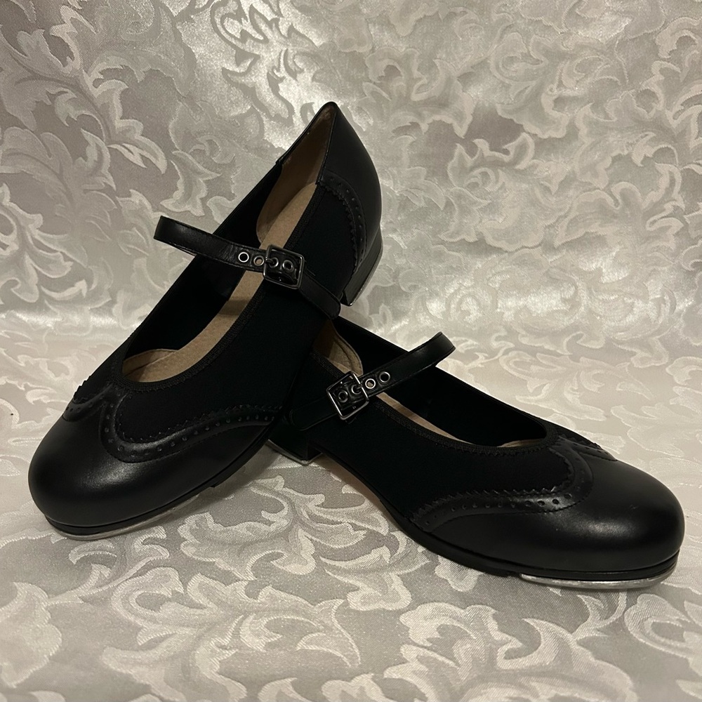 NWOT Capezio Shirley Women’s Tap Shoe, 7 1/2M, Black, Made In Brazil, Wing-Tip